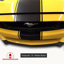 Matte Black PRE-CUT Center Racing Stripe with Pinstripes (Super Snake): 15-20 Inch FULL KIT (2015, 2016, 2017 Mustang)