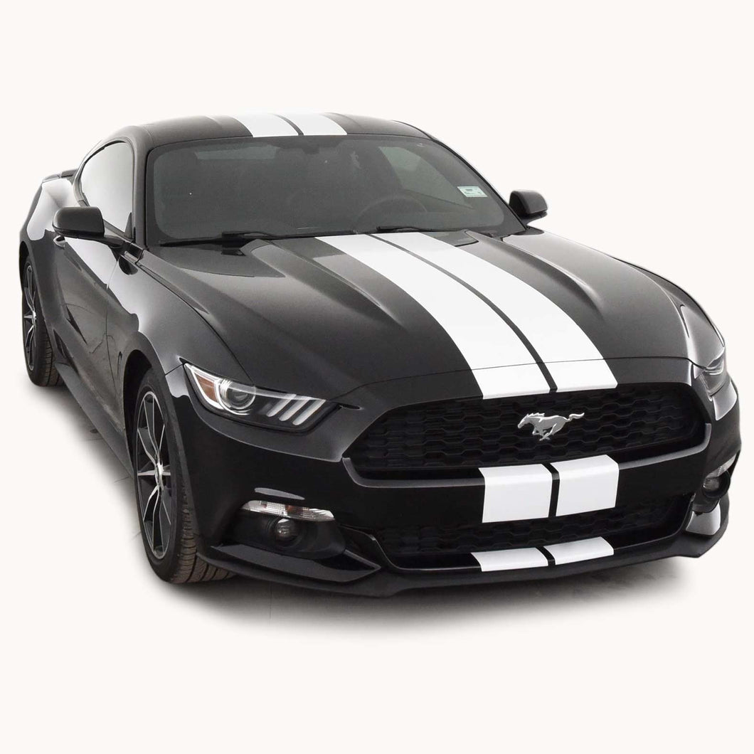 Glossy White Racing Stripes with Pinstripes for a 2015, 2016, or 2017 Mustang