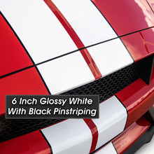 Glossy White Racing Stripes with Pinstripes for a 2015, 2016, or 2017 Mustang