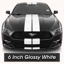 Glossy White Racing Stripes with Pinstripes for a 2015, 2016, or 2017 Mustang