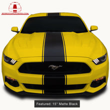 Matte Black PRE-CUT Center Racing Stripe with Pinstripes (Super Snake): 15-20 Inch FULL KIT (2015, 2016, 2017 Mustang)
