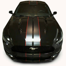 Matte Black Racing Stripes with Pinstripes for a 2015, 2016, or 2017 Mustang