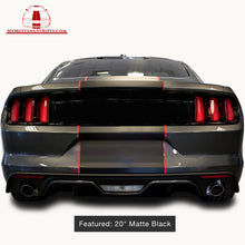 Matte Black PRE-CUT Center Racing Stripe with Pinstripes (Super Snake): 15-20 Inch FULL KIT (2015, 2016, 2017 Mustang)