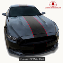 Matte Black PRE-CUT Center Racing Stripe with Pinstripes (Super Snake): 15-20 Inch FULL KIT (2015, 2016, 2017 Mustang)