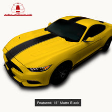 Matte Black PRE-CUT Center Racing Stripe with Pinstripes (Super Snake): 15-20 Inch FULL KIT (2015, 2016, 2017 Mustang)