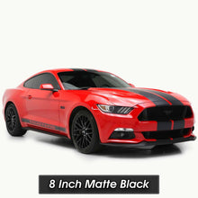 Matte Black Racing Stripes with Pinstripes for a 2015, 2016, or 2017 Mustang