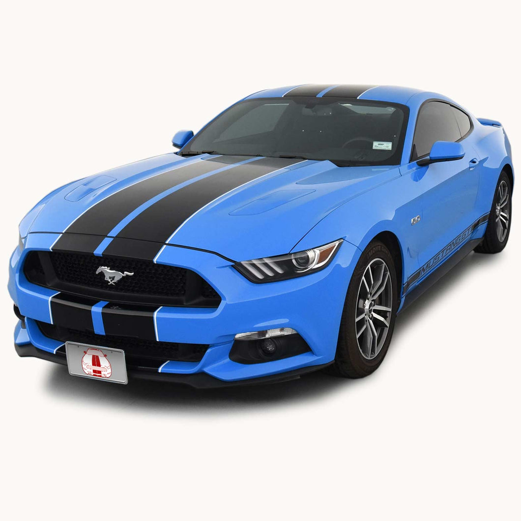 Glossy Black Racing Stripes with Pinstripes for a 2015, 2016, or 2017 Mustang