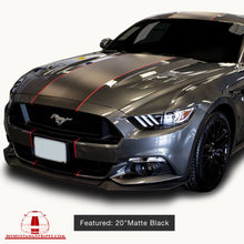 Matte Black PRE-CUT Center Racing Stripe with Pinstripes (Super Snake): 15-20 Inch FULL KIT (2015, 2016, 2017 Mustang)