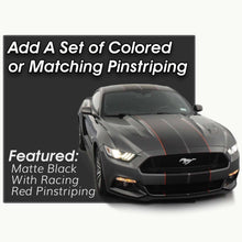 Matte Black Racing Stripes with Pinstripes for a 2015, 2016, or 2017 Mustang